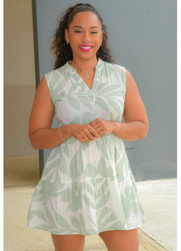 TURKS & CAICOS KOCH- Printed Armhole Dress with Spilt Neck
