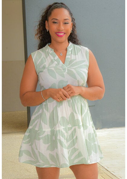 TURKS & CAICOS KOCH- Printed Armhole Dress with Spilt Neck