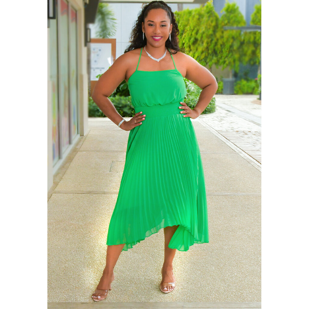 REECEY- Solid Pleated Bottom Dress with Elastic Waist