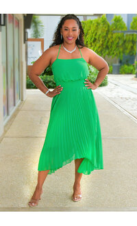 MSK REECEY- Solid Pleated Bottom Dress with Elastic Waist