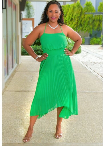 MSK REECEY- Solid Pleated Bottom Dress with Elastic Waist