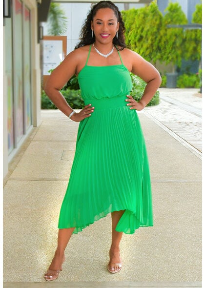 MSK REECEY- Solid Pleated Bottom Dress with Elastic Waist