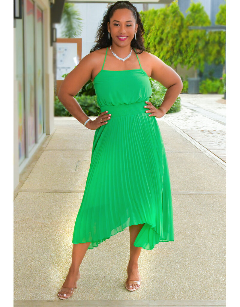 MSK REECEY- Solid Pleated Bottom Dress with Elastic Waist