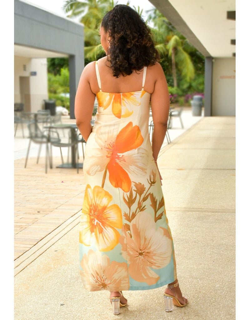 SELLIA- Long Flower Print Spaghetti Strap Dress