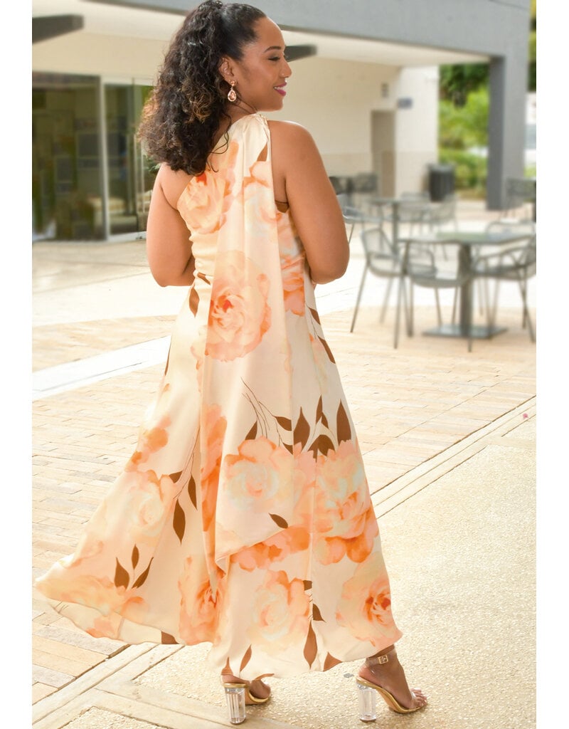 SOLOU- Floral One Shoulder Dress with Ring