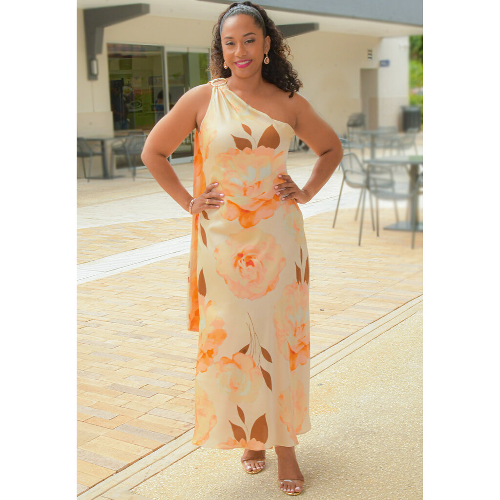 SOLOU- Floral One Shoulder Dress with Ring