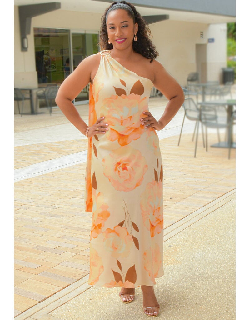 SOLOU- Floral One Shoulder Dress with Ring