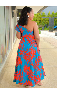 ADORE KEIKO- One Shoulder Palm Print Dress