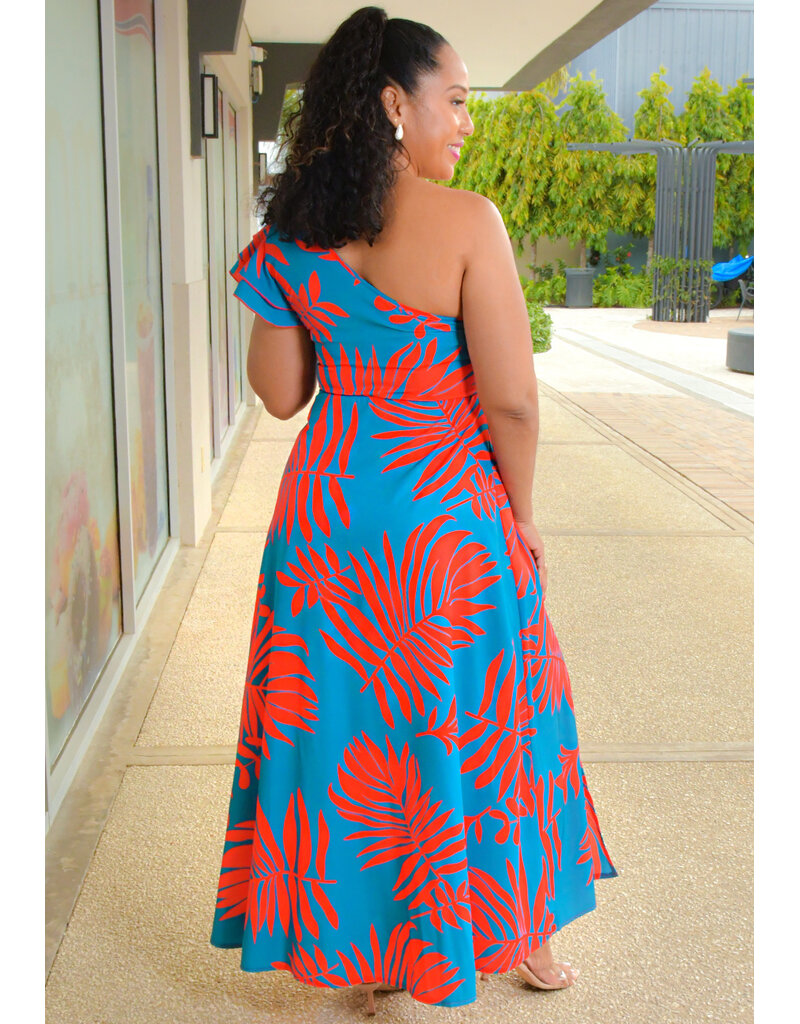 ADORE KEIKO- One Shoulder Palm Print Dress