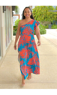 ADORE KEIKO- One Shoulder Palm Print Dress