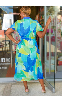 Sandra Darren FIVEN- Printed Button Down Dress with Puff Sleeves
