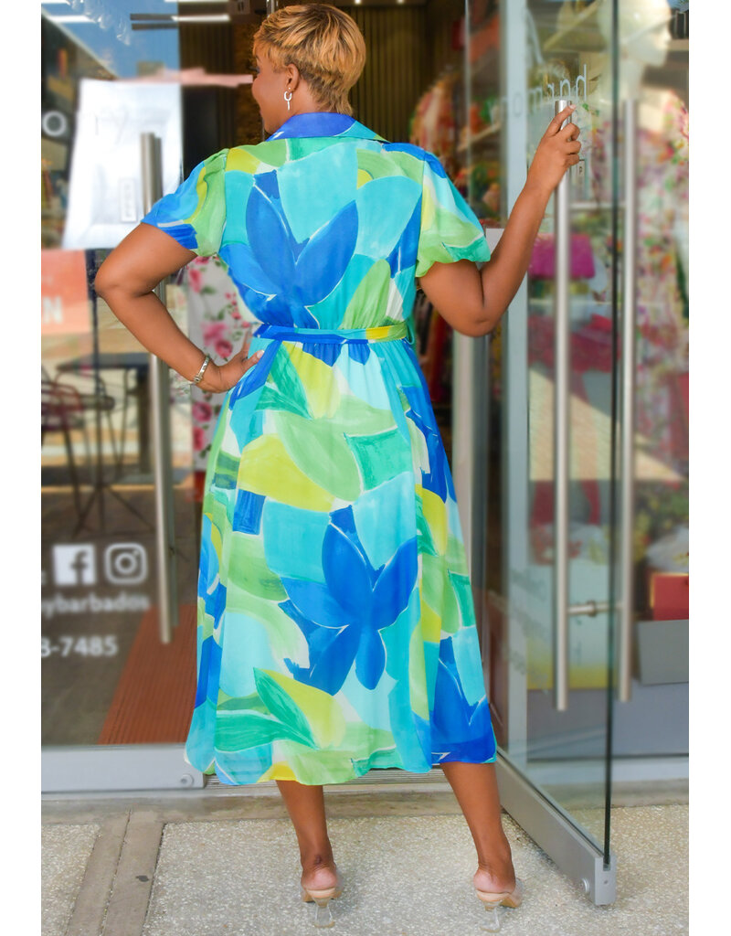 Sandra Darren FIVEN- Printed Button Down Dress with Puff Sleeves