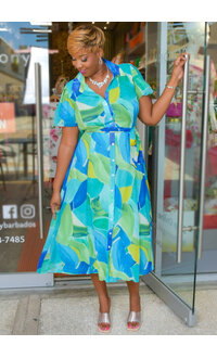 Sandra Darren FIVEN- Printed Button Down Dress with Puff Sleeves