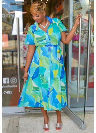 Sandra Darren FIVEN- Printed Button Down Dress with Puff Sleeves