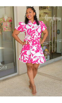 MSK KISSO- Floral Button Down Puff Sleeve Dress