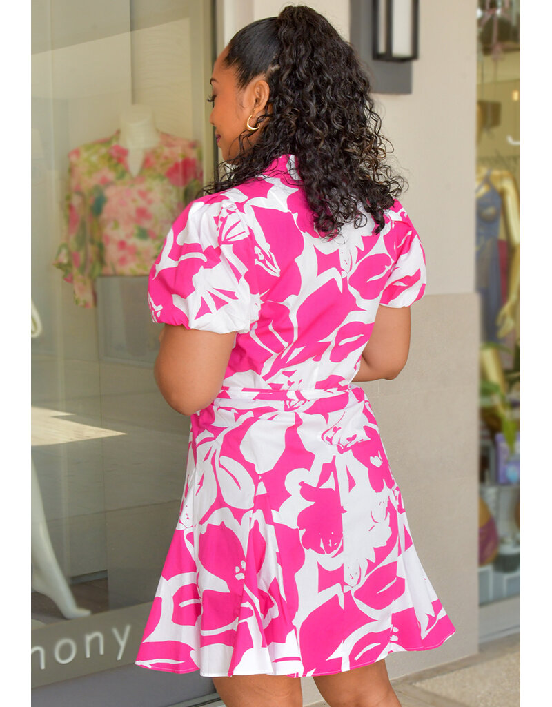MSK KISSO- Floral Button Down Puff Sleeve Dress