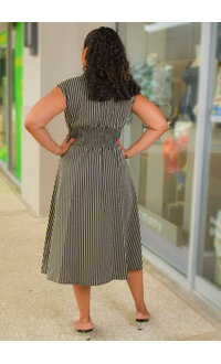 Sandra Darren KINIE- Stripe Armhole Dress with Zip & Elastic Waist