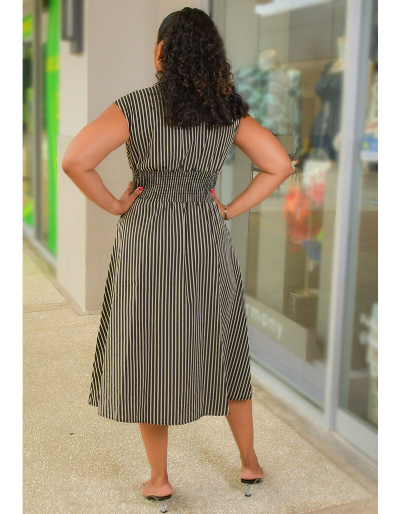 Sandra Darren KINIE- Stripe Armhole Dress with Zip & Elastic Waist