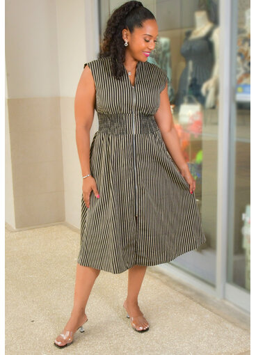 Sandra Darren KINIE- Stripe Armhole Dress with Zip & Elastic Waist