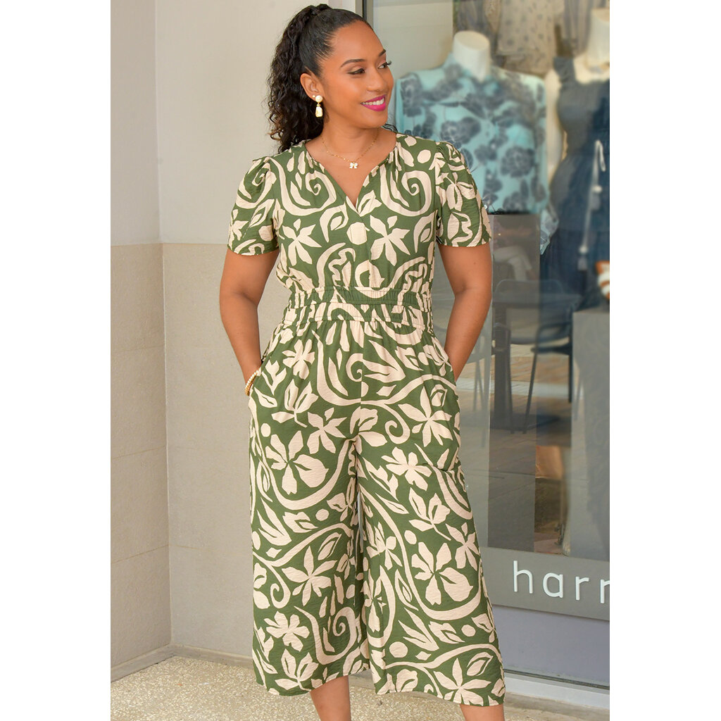 KOGO- Printed Jumper with Split V Neck