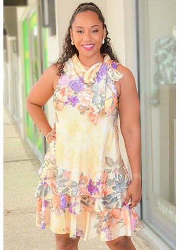 Signature REI- Floral Armhole Dress with Tie @ Neck