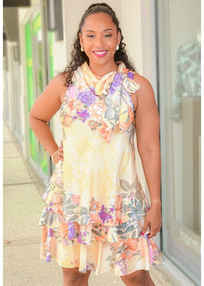 Signature REI- Floral Armhole Dress with Tie @ Neck