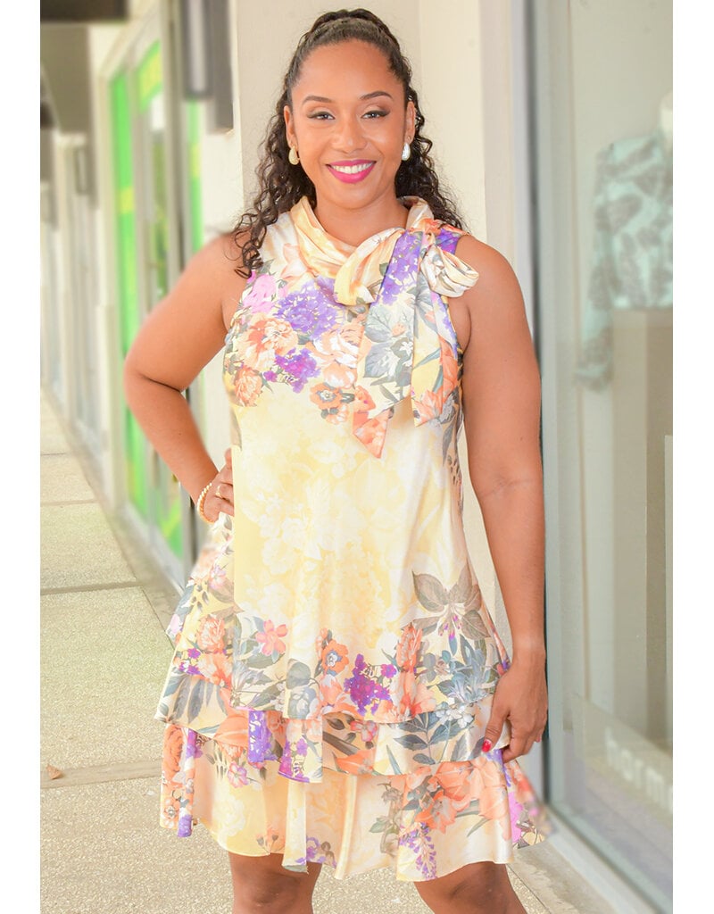 Signature REI- Floral Armhole Dress with Tie @ Neck