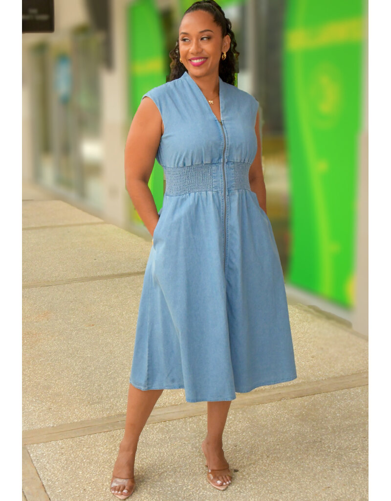Sandra Darren WENDIA- Armhole Zip Front Dress with Elastic Waist
