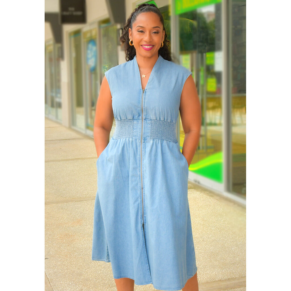 WENDIA- Armhole Zip Front Dress with Elastic Waist