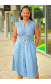 Sandra Darren WENDIA- Armhole Zip Front Dress with Elastic Waist