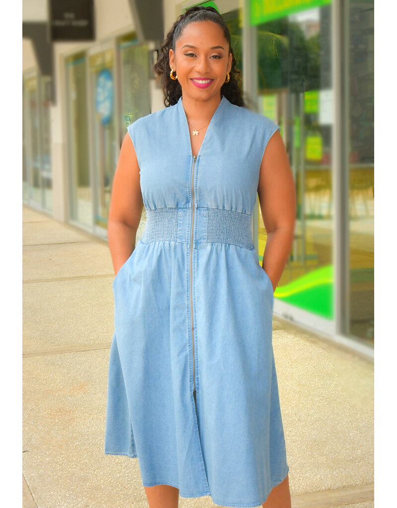 Sandra Darren WENDIA- Armhole Zip Front Dress with Elastic Waist