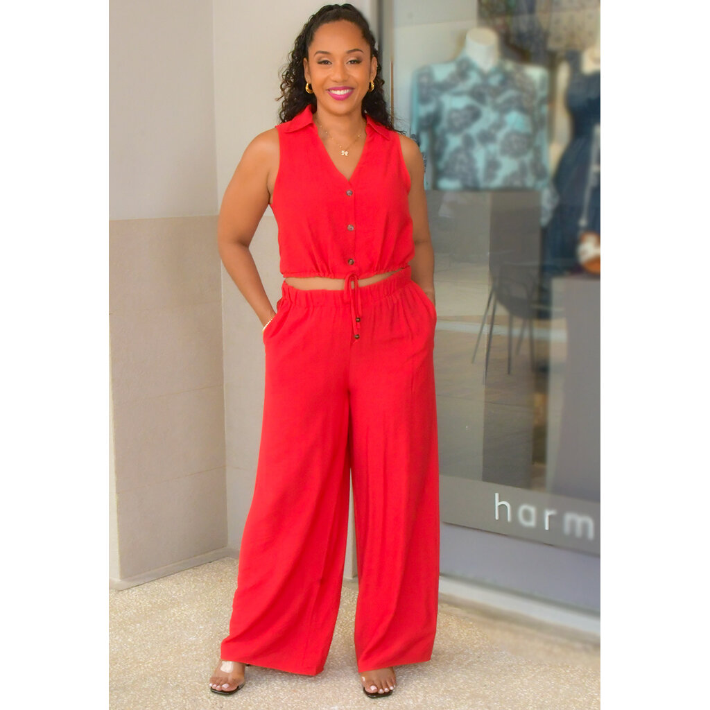 KONY- Two Piece Pant Suit with Drawstring Top
