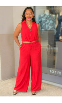 DOUBLE ZERO KONY- Two Piece Pant Suit with Drawstring Top