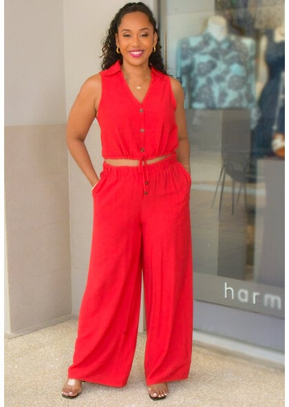 DOUBLE ZERO KONY- Two Piece Pant Suit with Drawstring Top