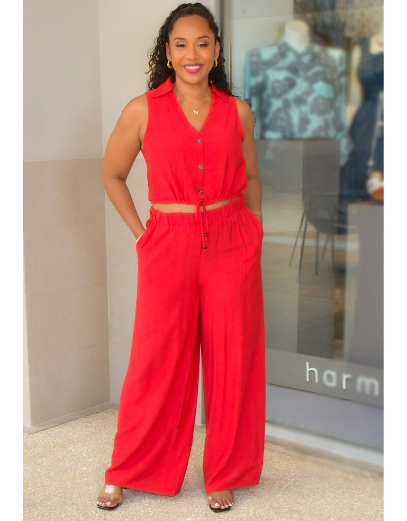 DOUBLE ZERO KONY- Two Piece Pant Suit with Drawstring Top