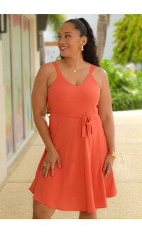 AZ KINDAY- Solid Small Straps V-Neck Dress with Band