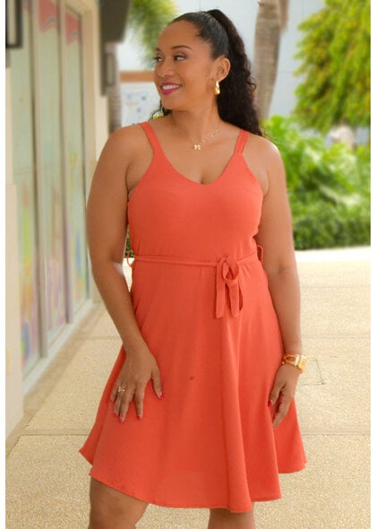 AZ KINDAY- Solid Small Straps V-Neck Dress with Band