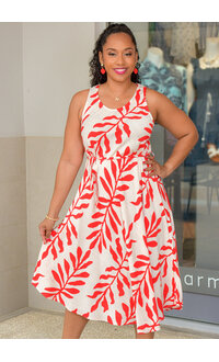 AZ KABLE- Armhole Palm Print Dress with Band