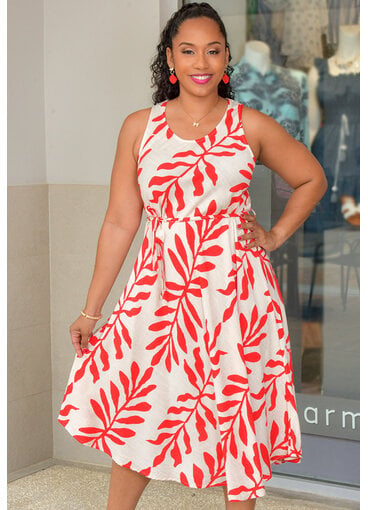 AZ KABLE- Armhole Palm Print Dress with Band