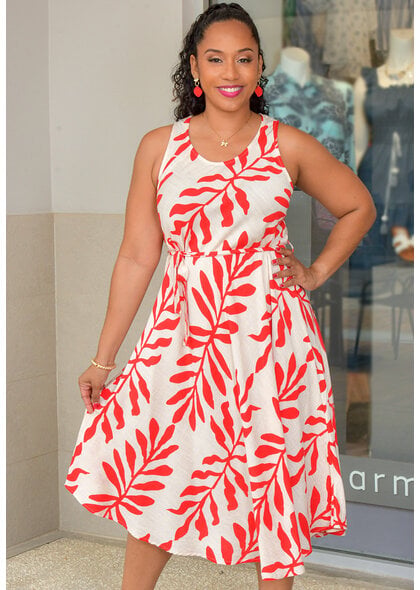 AZ KABLE- Armhole Palm Print Dress with Band