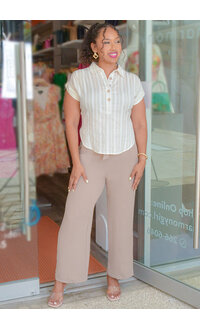 Blu Pepper VORNY- Stripe Button Down Top with Cuff Arms