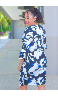 ROTTIA- Printed Bell Sleeve Dress with Wrap