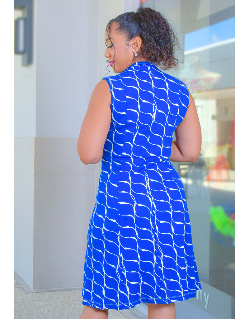 REKIA- Printed Armhole V-Neck Dress