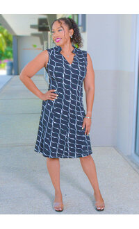 REKIA- Printed Armhole V-Neck Dress