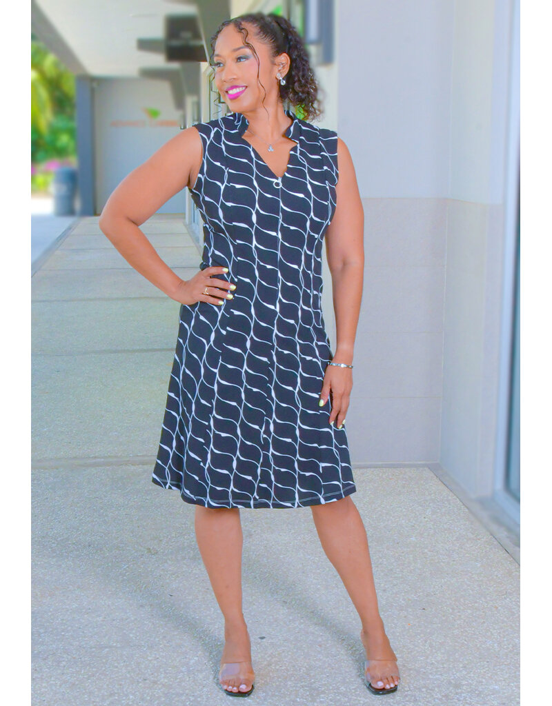 REKIA- Printed Armhole V-Neck Dress