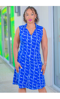 REKIA- Printed Armhole V-Neck Dress