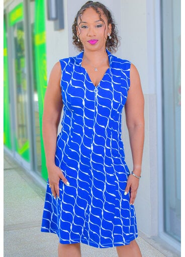 REKIA- Printed Armhole V-Neck Dress