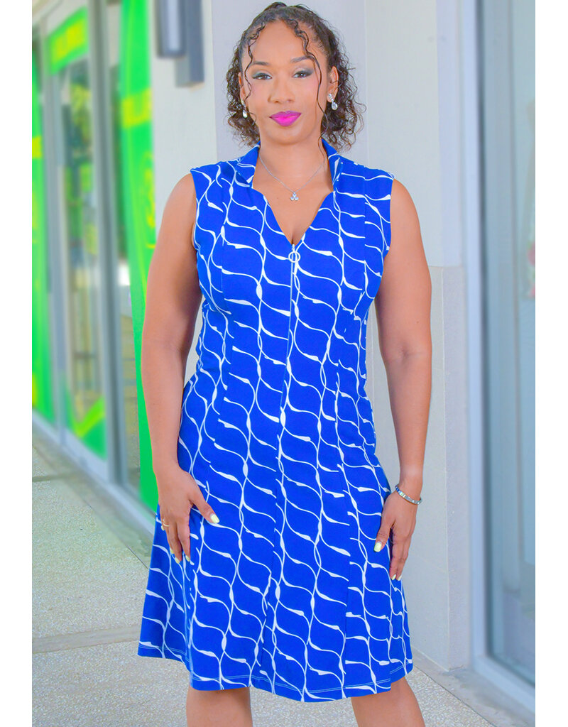 REKIA- Printed Armhole V-Neck Dress