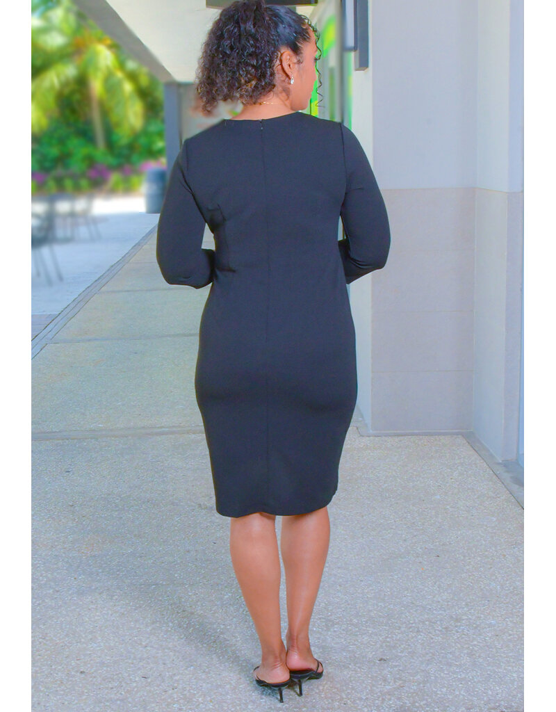 RAYIO- Solid 3/4 Sleeve Dress with Side Zip