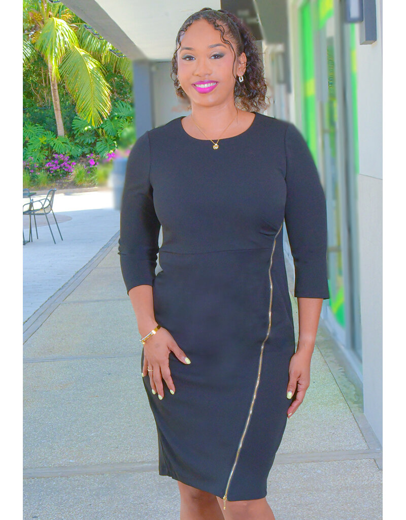 RAYIO- Solid 3/4 Sleeve Dress with Side Zip
